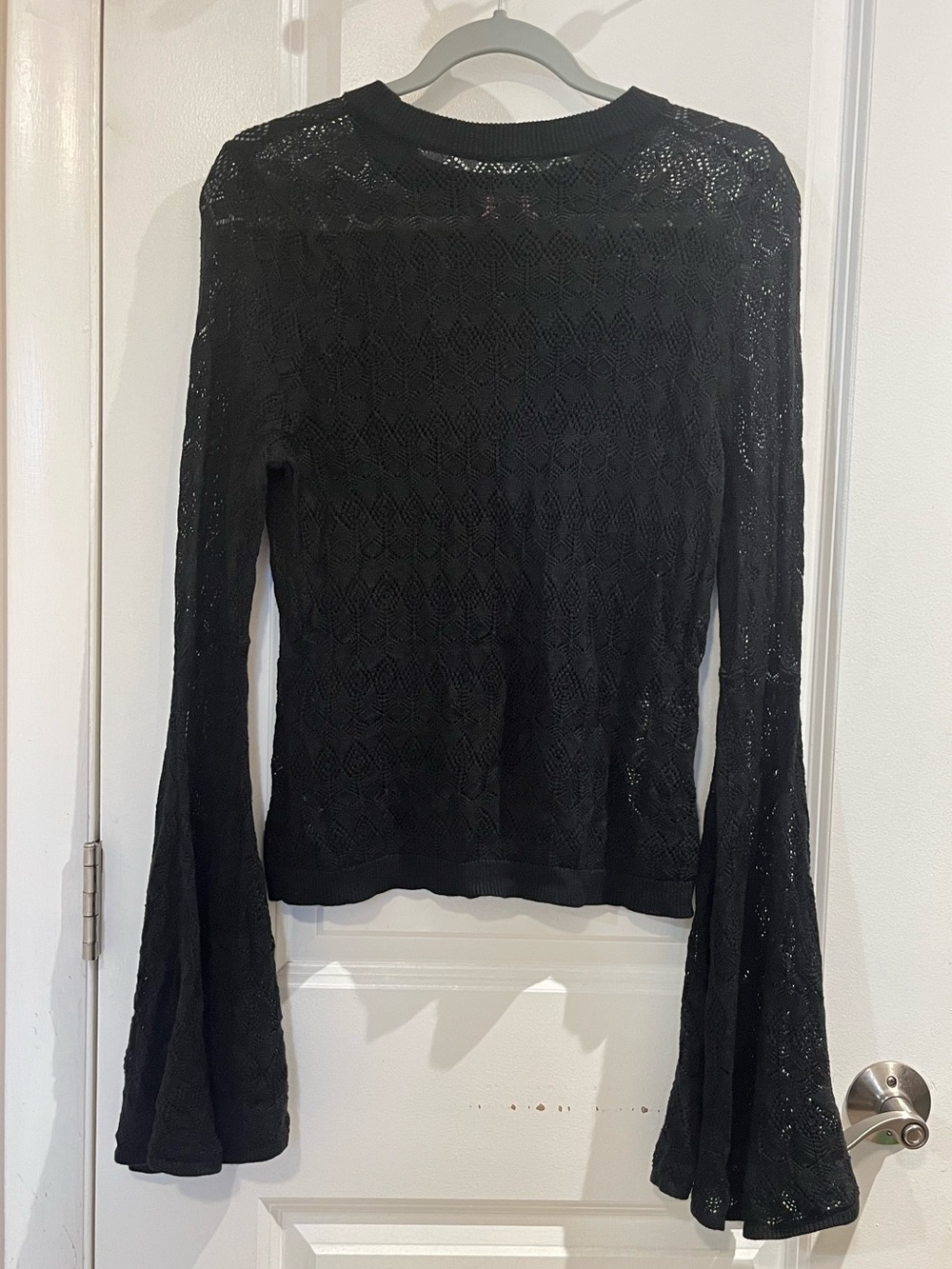 Shyanne Open Knit Trumpet Sleeve Top Sweater Western Witchy Whimsigoth Sz L